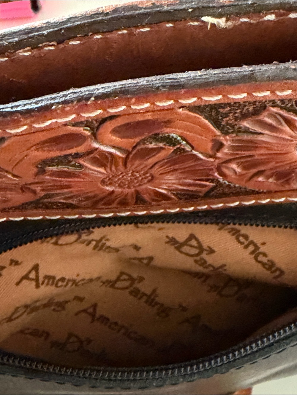 American Darling Brown & White Tooled Leather Cowhide Fringe Shoulder Bag - Picture 8 of 9
